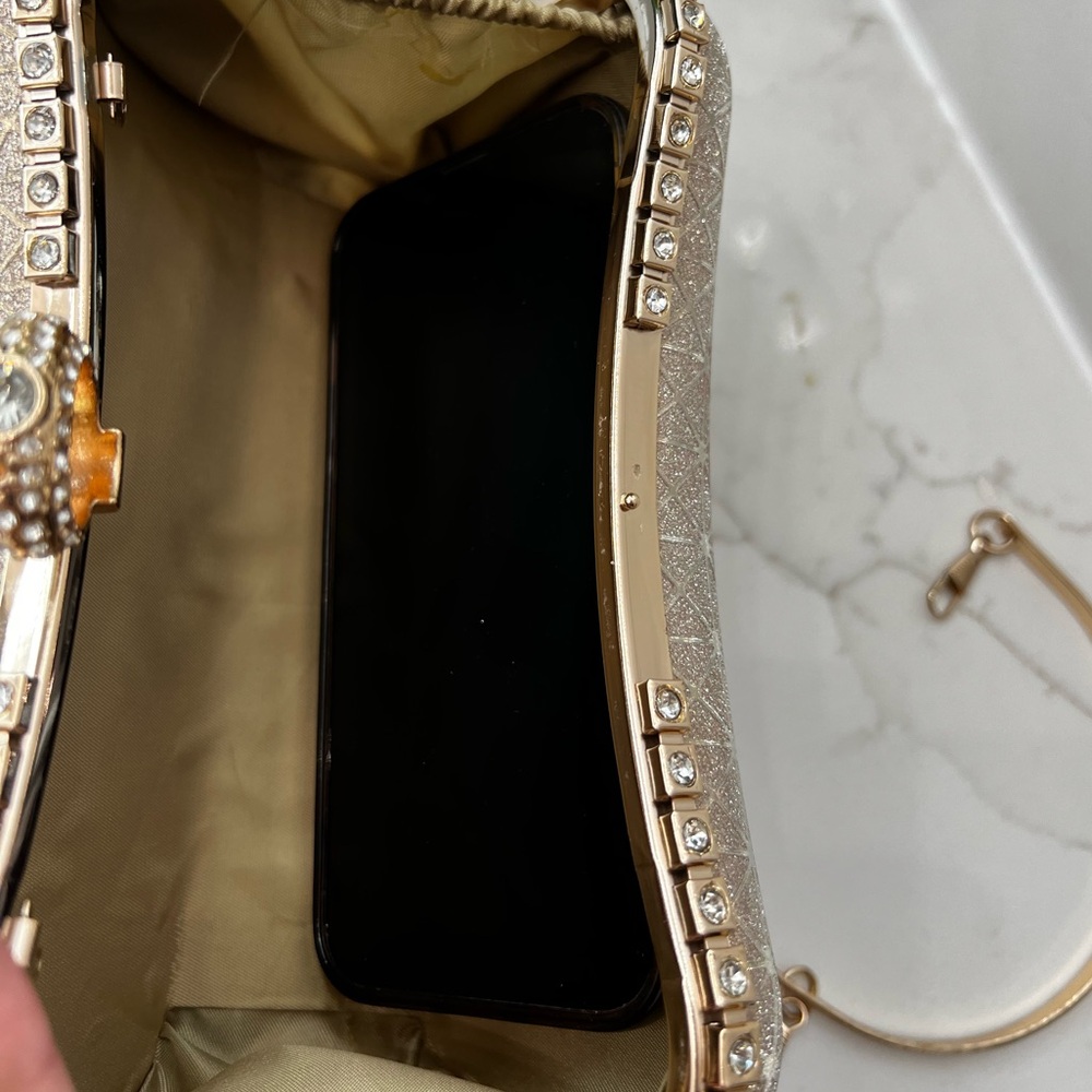 Shimmering Gold Clutch with Ring Handle - Picture 6 of 6